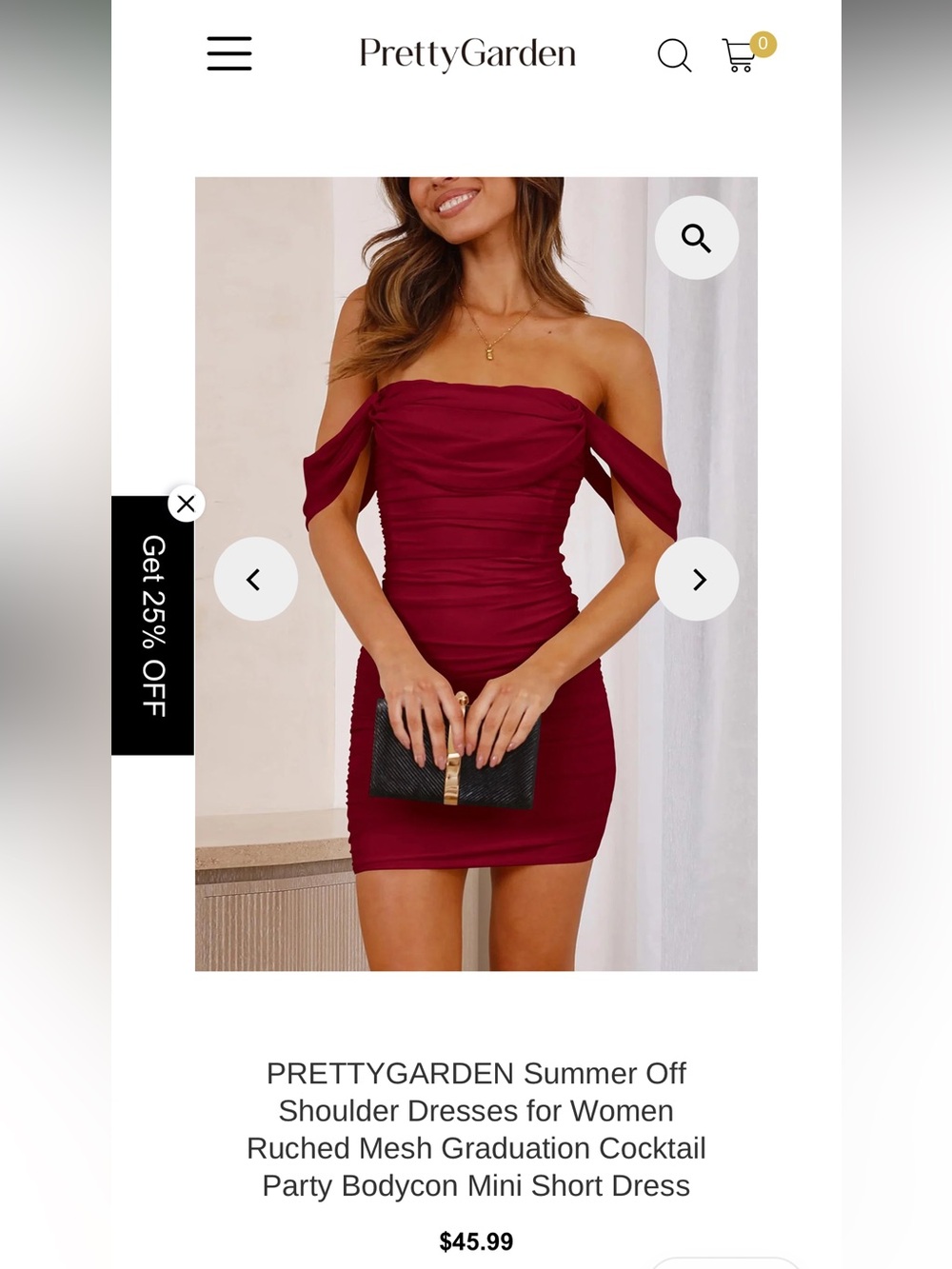 PrettyGarden Strapless Draped Red Evening Dress